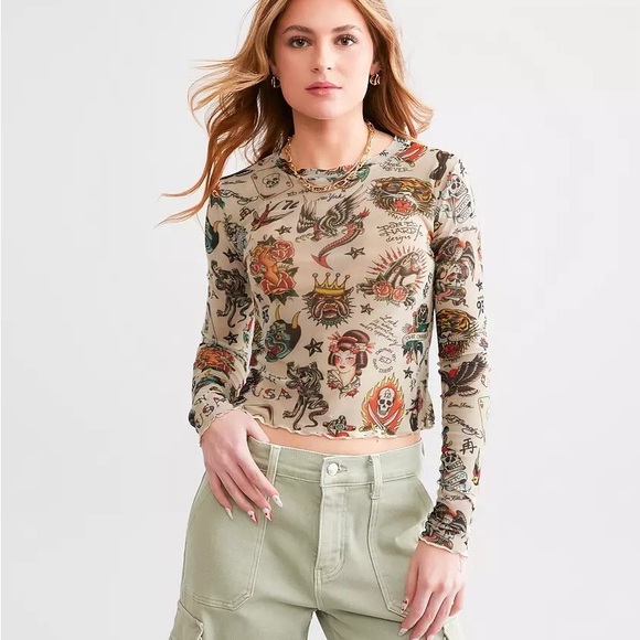 Ed Hardy Tops - Ed Hardy Flashboard Power Mesh Cropped Top.